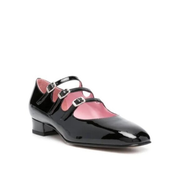 Carel Paris Patent Leather Mary Jane Heels Black Size 38/7.5 Low Block Heel - Picture 15 of 16